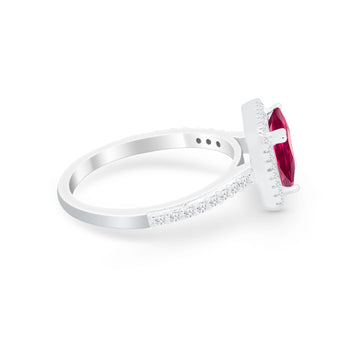 Halo Princess Cut Wedding Ring Simulated Ruby Cubic Zirconia 925 Sterling Silver